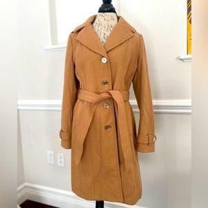 Micheal Kors Camel Brown Silver Button Knee Length Trench Pea Coat